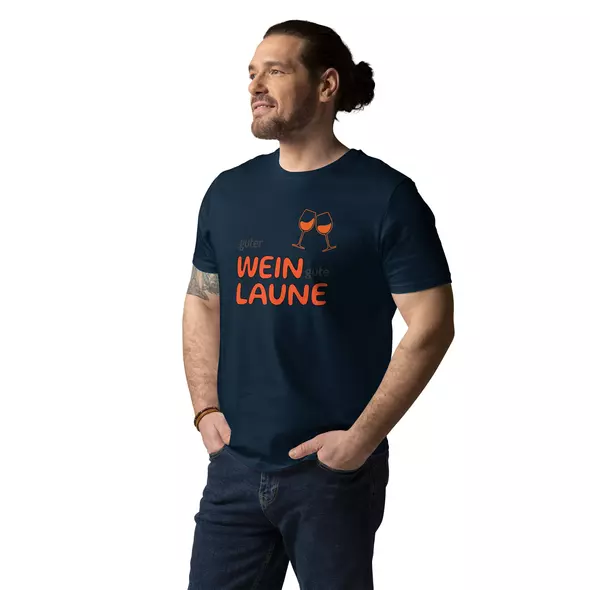 "guter wein. gute laune." t-shirt in kooperation mit orange & natural wines – genussvoll stilvoll online kaufen bei shomugo gmbh